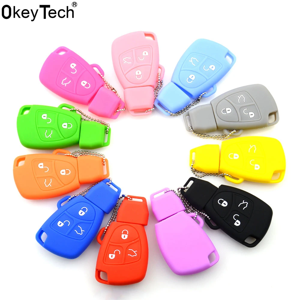 

OkeyTech 3 Buttons Silicone Car Key Cover Case Shell for Mercedes For Benz W203 W211 CLK C180 E200 Keyrings Holders Accessories