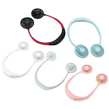 

Hand Free Sports Dual Fan Portable Neck Band Hanging USB 2000MA Battery Rechargeable Mini Cooler Fan With lights and fragrance