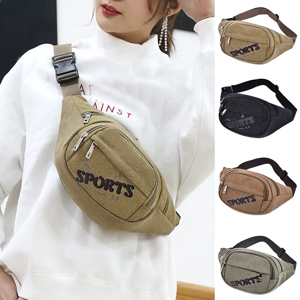 CONEED Fashion Sport Solid Color Crossbody Bag Letter Printed Design Mini Female Zipper Canvas Trend Waist Bag 19MAR14