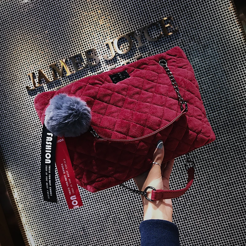 

Luxury Handbags Women Bags Designer Velvet Chain Evening Clutch Shoulder Bags Tote Large Fashion Crossbody Bags For Women 2019