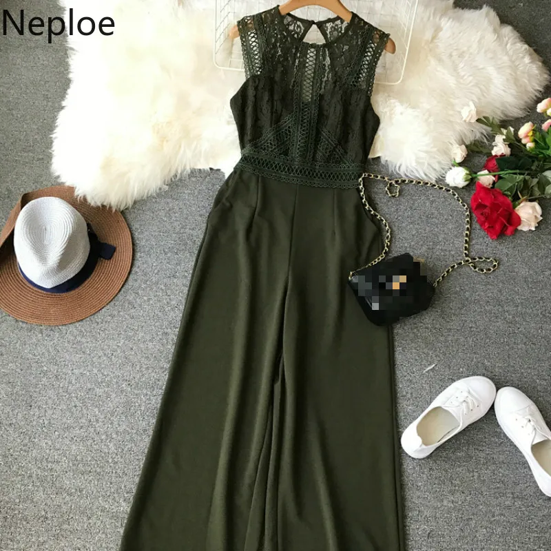 Neploe кружева лоскутное Для женщин Комбинезоны Лето Chic o образным вырезом без