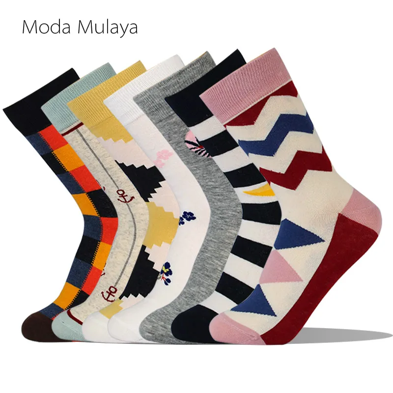 Новое поступление, женские забавные носки, хлопок, Харадзюку, геометрические женские счастливые носки, женские Теплые Длинные повседневные носки для женщин
