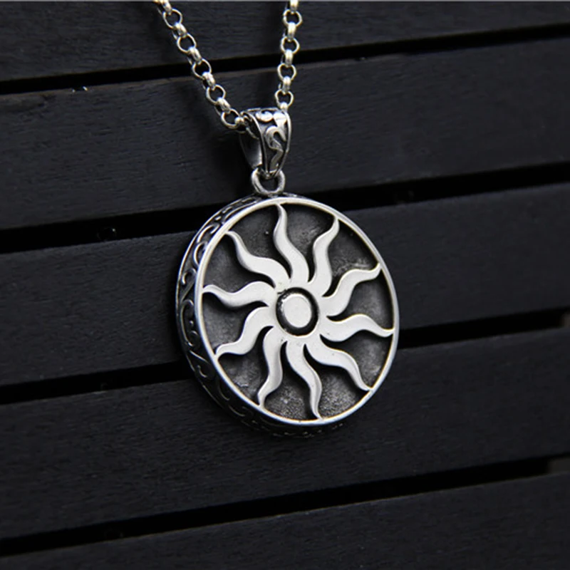 

100% 925 Sterling Silver high quality big sun Charm pendant DIY silver Jewelry For Necklace Jewelry joyas de cuentas de plata
