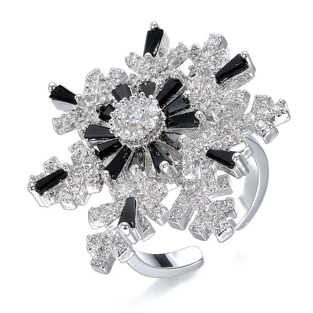 F.I.N.S персонализированное вращающееся кольцо со снежинками, Открытое кольцо, нежные подвижные подарки на удачу для женщин Anel Bijoux ювелирные изделия - Цвет основного камня: Black