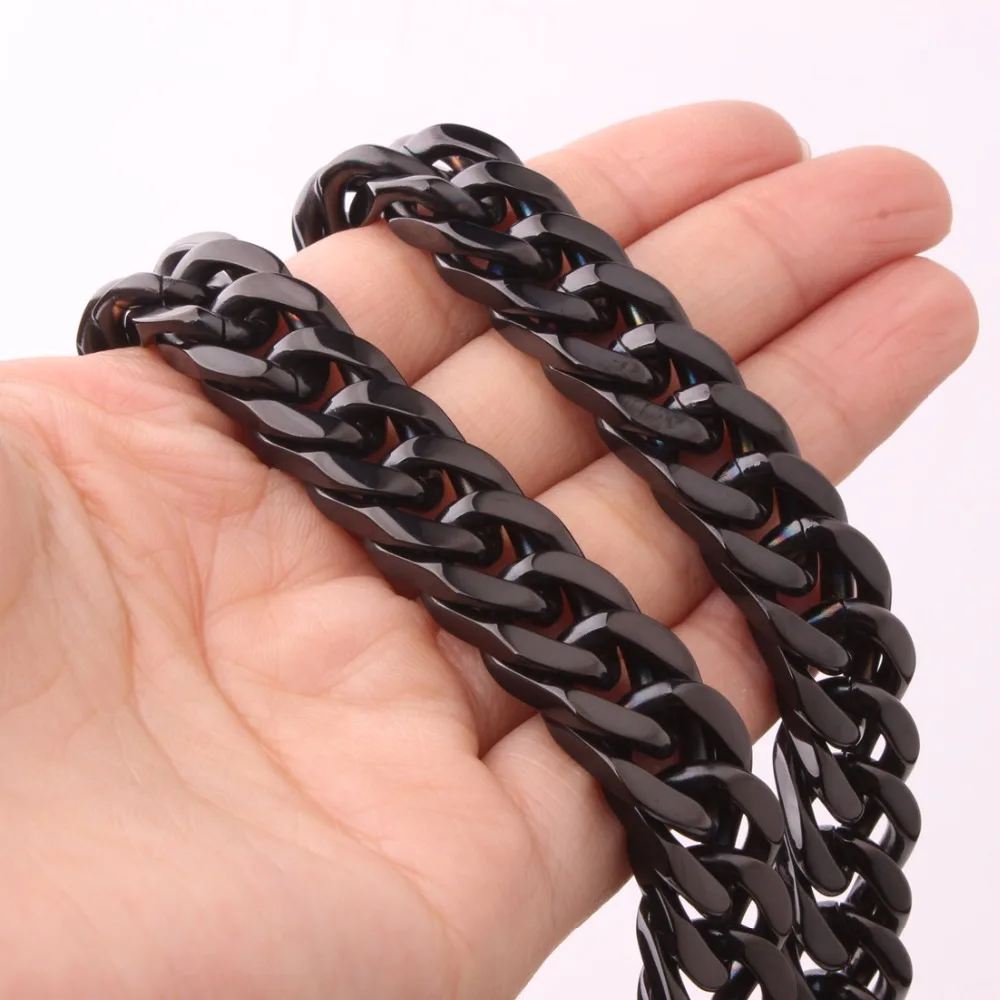 12mm Heavy Black Tone Double Curb Link 316L Stainless Steel Necklace