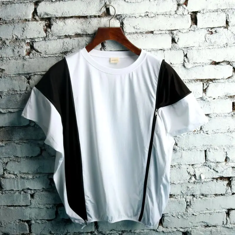 Costumes personality loose plus size batwing shirt o-neck short-sleeve T-shirt two ways zipper costume t-shirt male Costumes personality loose plus size batwing shirt o-neck short-sleeve T-shirt two ways zipper costume t-shirt male