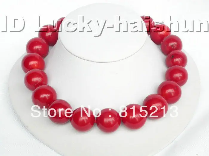 

FREE SHIPPING>>>@@ > N4 GENUINE 100% NATURAL16MM 18" ROUND RED CORAL NECKLACE