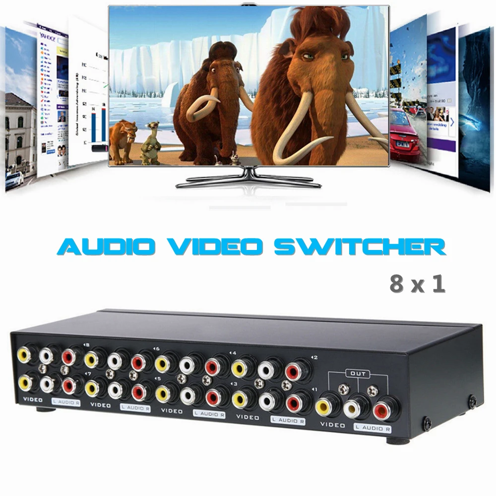 8 Ports RCA Video Audio AV Switch Switcher Selector 8 In 1 Out TV Splitter Box