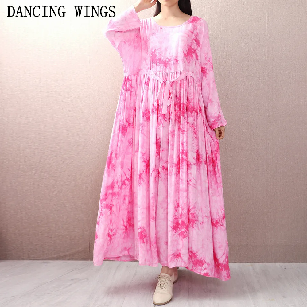 Rose Été O Vert Lin cou Printemps lavande Longues Coton À Manches Robe 2018 Femmes Robes Taille Plus Longue Lâche La z7SUgxqwXn