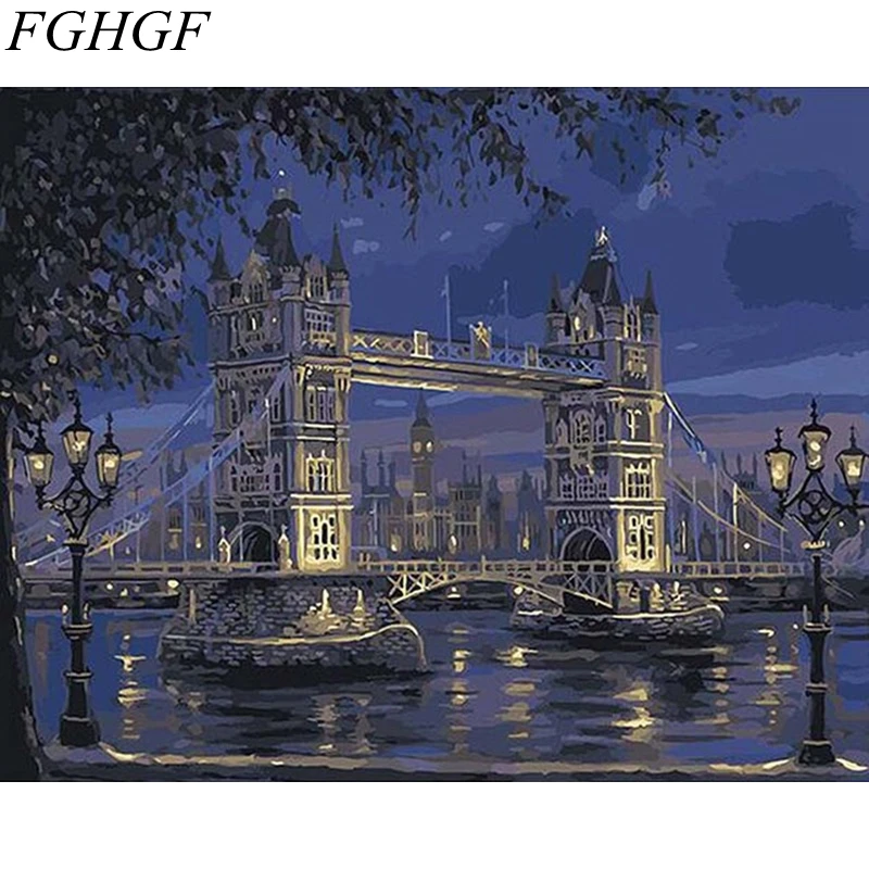 

FGHGF Frameless Europe City Street DIY Painting By Numbers Home Decoration Handpainted Abstract Oil Painting For Living Room