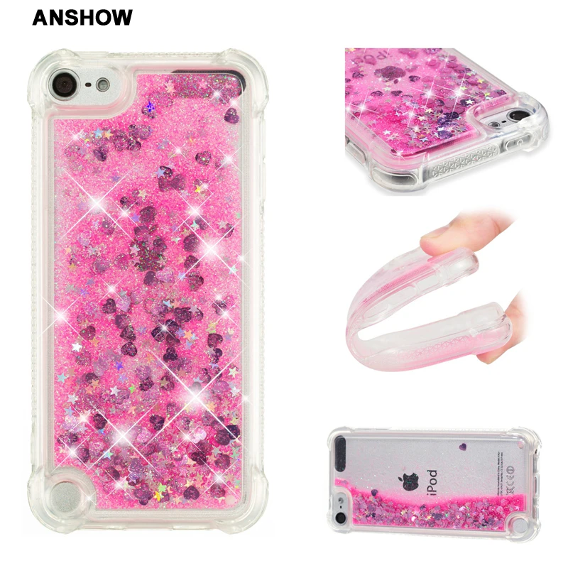 

Quicksand Soft TPU Case For Ipod Touch 6 5 6G 5G Four Corners Glitter Sparkle Heart Shockproof Bling Liquid Love Cover