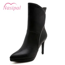 Nasipal High Heels Platform zapatos de mujer black red shoes woman zipper botas mujer feminina big