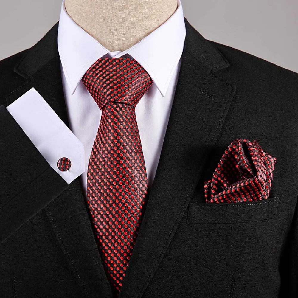 Новый брендовый галстук карман Квадратные запонки Свадебная вечеринка шелковый галстук Бизнес классический синий черный полосатый