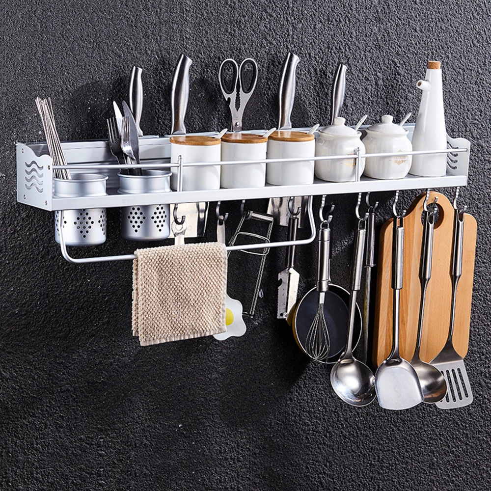 

New Kitchen Good Helper Utensils Aluminum Storage Rack Organizer with Hooks Cups Multi Function Spice Holder Tools