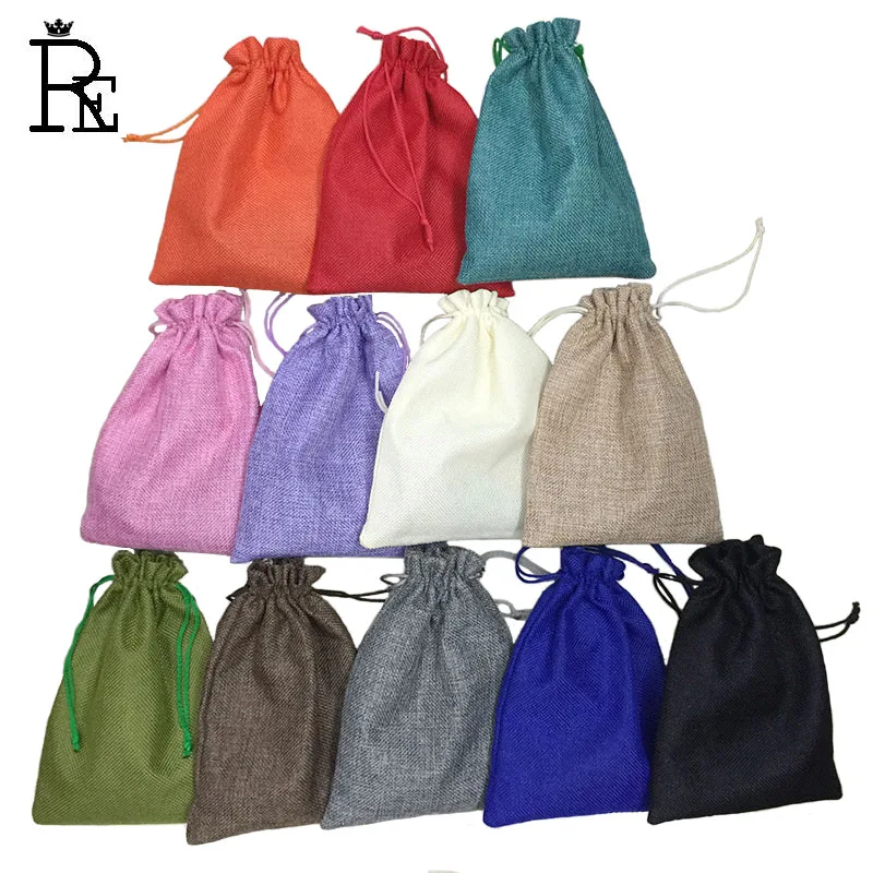 

15*20cm 50pcs/lot 12 Color Handmade Jute Drawstring Burlap Wedding Party Christmas Gift Jewelry Pouches Packaging Bags