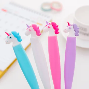 

4 Pcs Kawaii Unicorn Modelling Neutral pen student school pen 0.38mm Black gel pen office Signature pen stationery supplies
