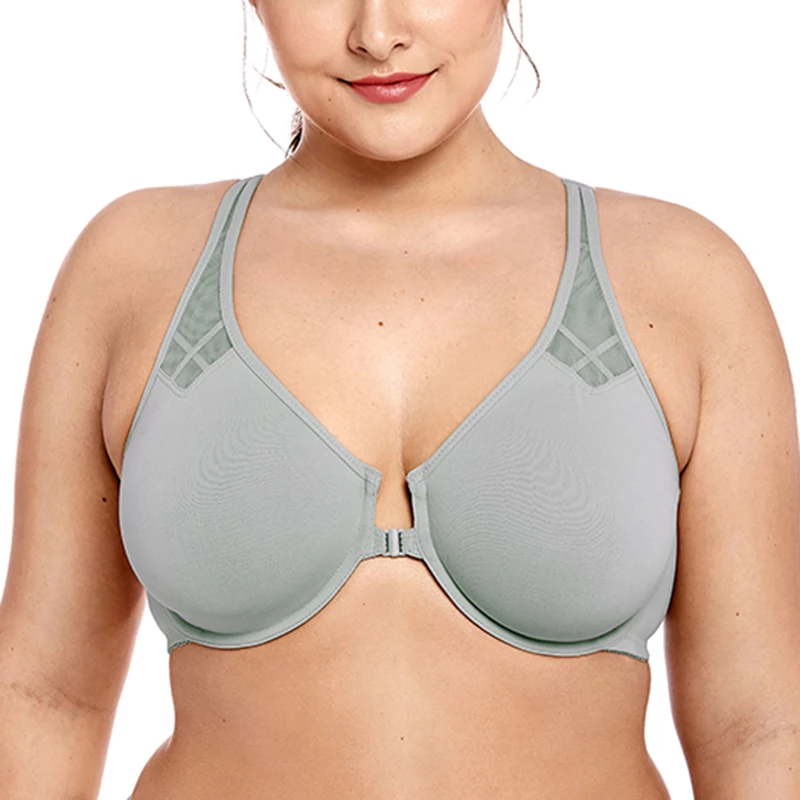 Comfortable Seamless Font Closure Bra Women's Full Coverage Non-padded Underwire Plus Size Racerback Unlined Bra 36 38 40 42 E F