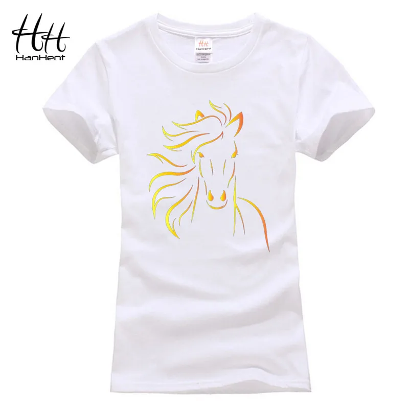 HanHent брендовые дизайнерские женские футболки с принтом лошади Новая модная летняя футболка с коротким рукавом для девушек сексуальная черная футболка Harajuku - Цвет: White