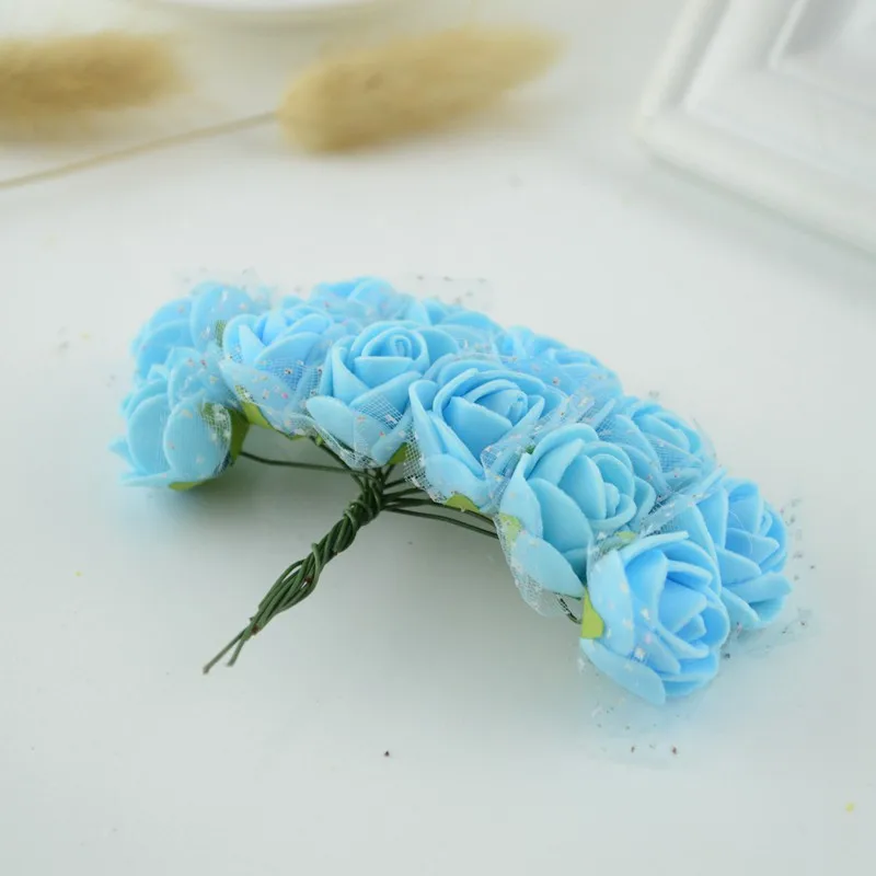 12 шт., искусственные Искусственные цветы из пенопласта для свадебной вечеринки, Автомобильные украшения ручной работы, декоративные свадебные Искусственные венки ручной работы - Цвет: blue