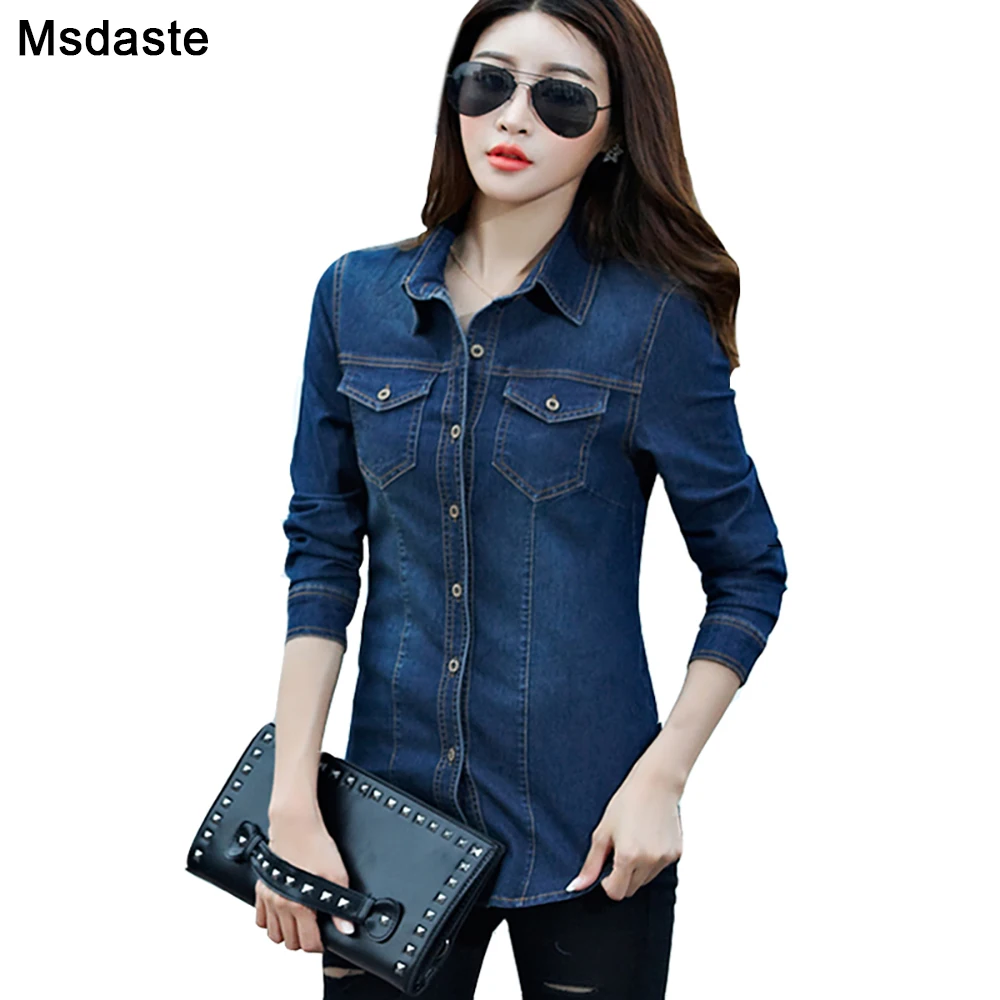 Jeans Shirt Women 2019 Long Sleeve Slim 