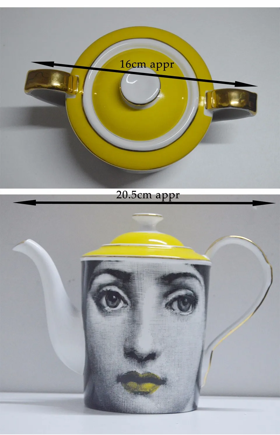 Италия человеческое лицо кофейник кувшин для молока сахарница чайный сервиз качество Рекомендуемая столовая посуда желтый цвет золотой край комплект из чашки и блюдца