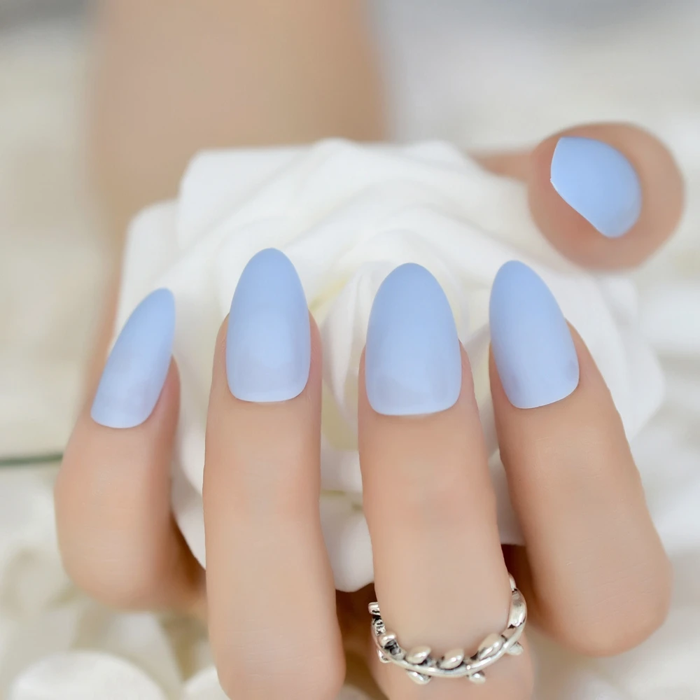 Good Feeling Light Sky Blue Matte Frosted Stiletto Oval False Nails Art Almond Pointed Press On Full Cover Pre Designed Fake Tip False Nails Aliexpress Good Feeling Light Sky Blue Matte Frosted Stiletto Oval False Nails Art Almond Pointed Press On Full Cover Pre Designed Fake Tip False Nails Aliexpress