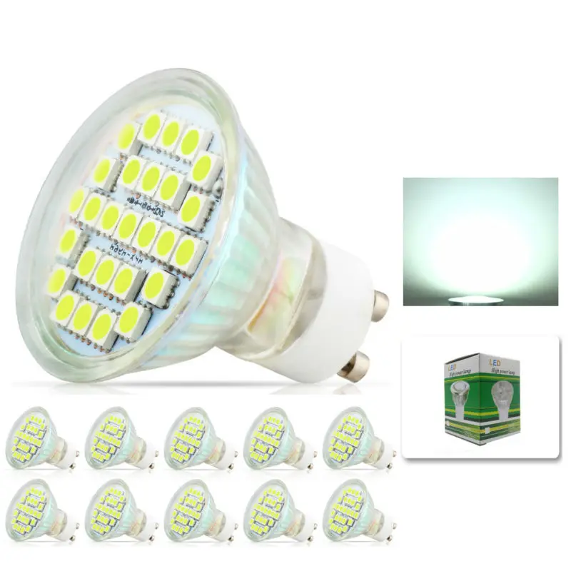 10x GU10 5050 SMD 27 LED 7 Вт белый теплый прожектор точечные лампы лампа со стеклянной