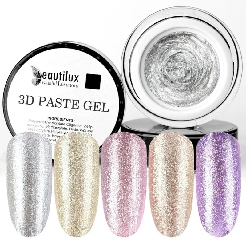 

Beautilux 1pc Rose Gold Silver Platinum 3D Carving Gel Paste No Sticky Layer Nail Art Design Gel Lacquer 10ml