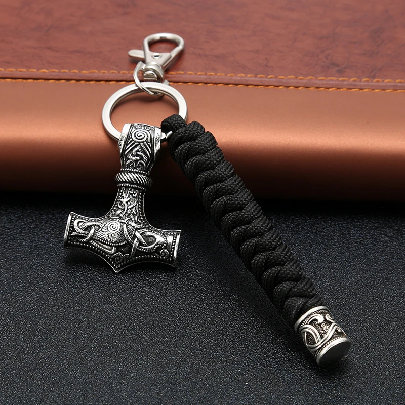 ثور فايكنغ الرونية Paracord الحبل/المفاتيح/مفتاح فوب مع سكين حبة الحبل ل مفتاح الدائري اكسسوارات كيرينغ غرزة