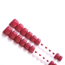 24 шт. корейский Маникюр невесты серии глубокий красный полный поддельные ногти для женщин DIY украшения Любовь Сердце искусственные накладные ногти с клеем