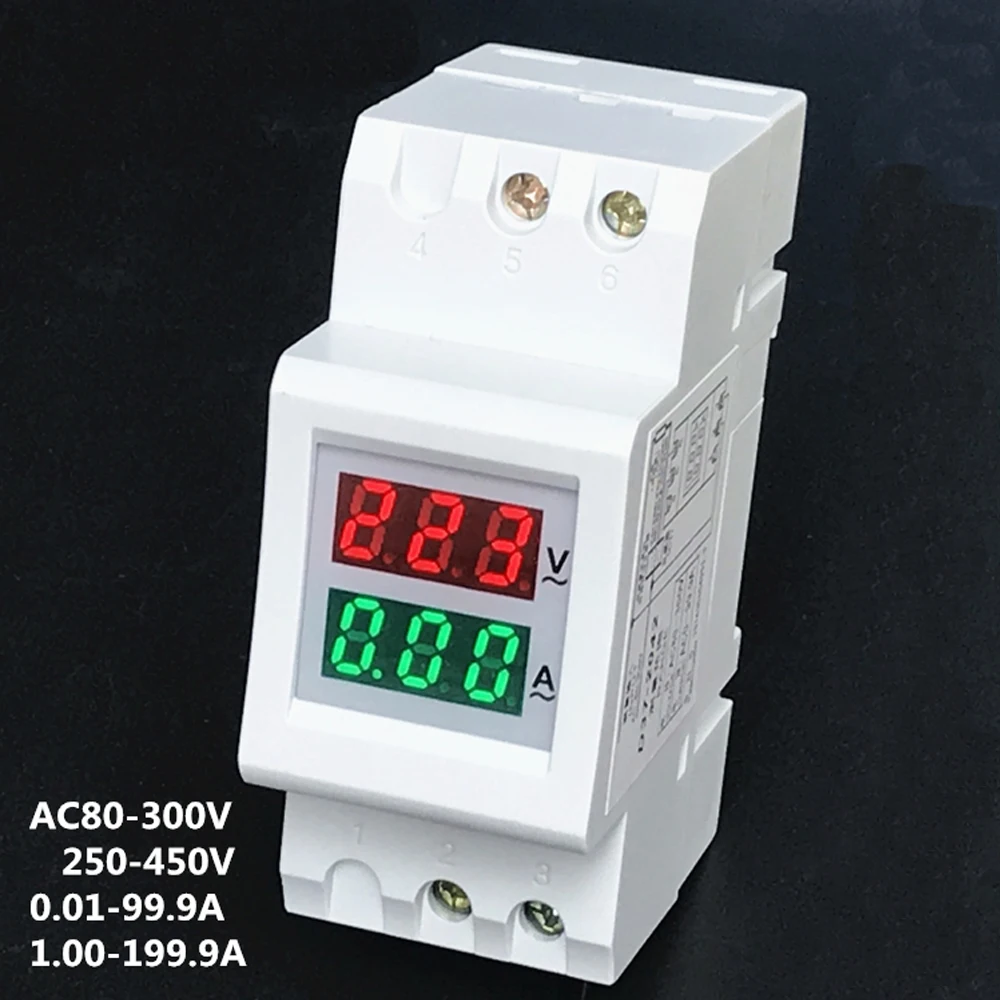 2P 36mm Din Rail Dual LED Voltage Current Meter Voltmeter Ammeter AC 80