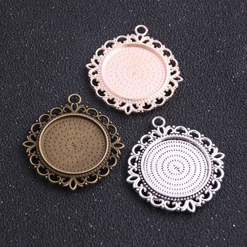 

2pcs Three Color Alloy Cameo Double-Sided Filigree 25mm Round Cabochon Pendant Setting Jewelry Blank Findings 6B984