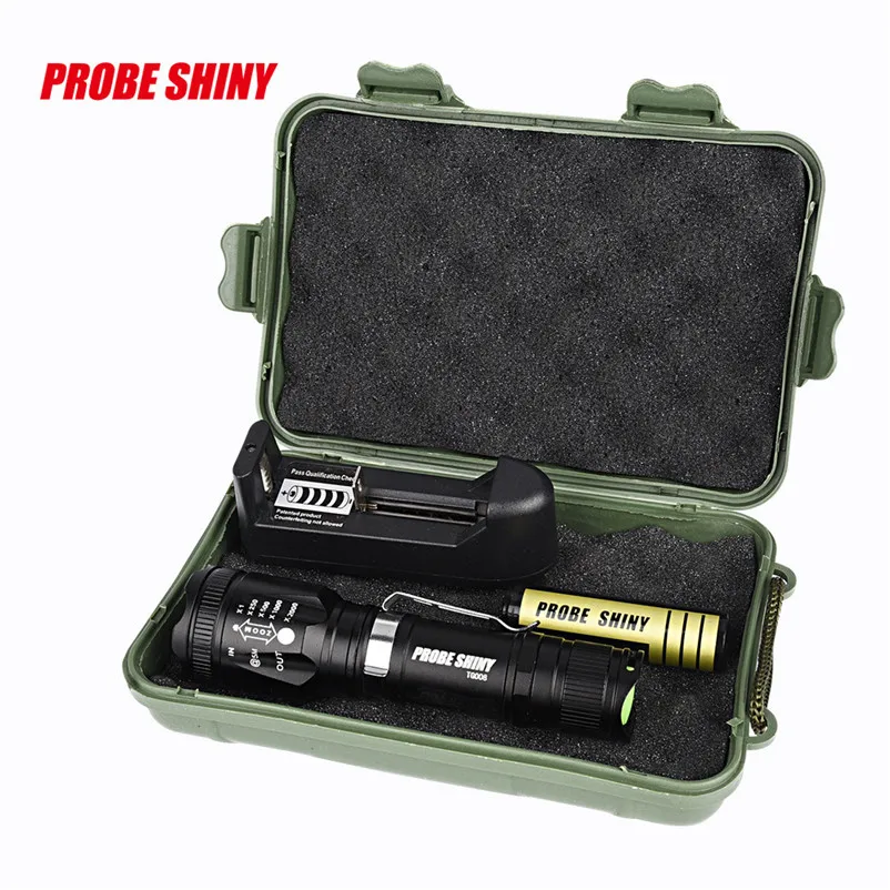 Bicycle lights LED Flashlight Set Zoomable XML T6 LED Tactical Flashlight+18650 Battery+Charger+Case Accessories #5O11 (8)