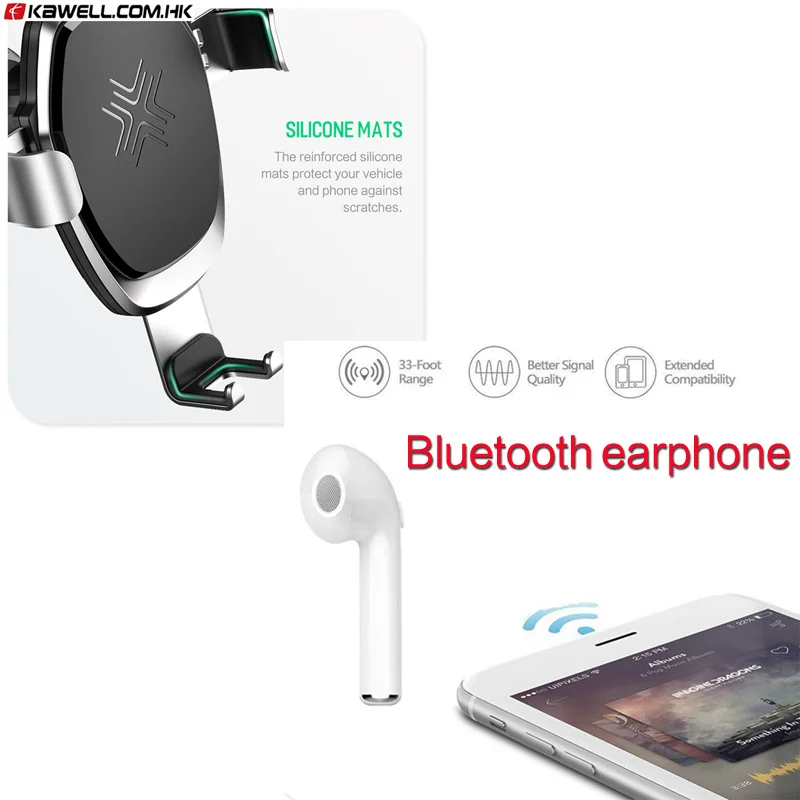 Silver with earphone Высококачественное металлическое автомобильное беспроводное зарядное устройство для iPhone X 8 Plus Gravity быстрая Беспроводная зарядка Автомобильный держатель для смартфона - Цвет: Silver with earphone