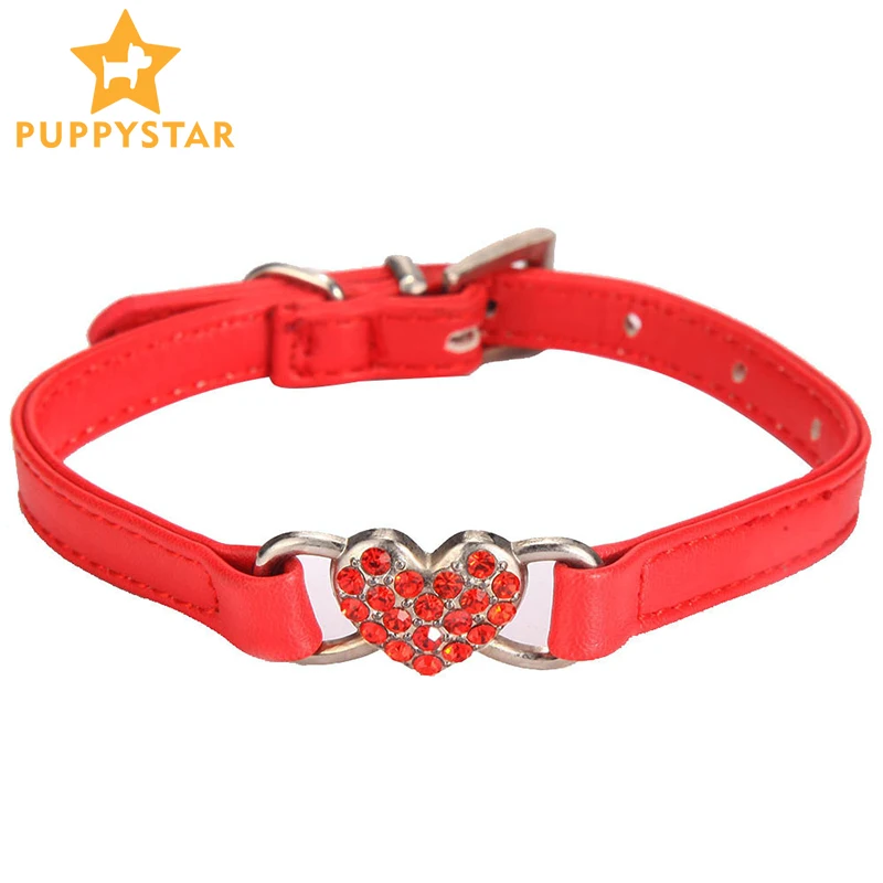 Leather Love Pet Dog Collar High Quality Adjustable Dog Love Heart Collar For Small Cat Dog