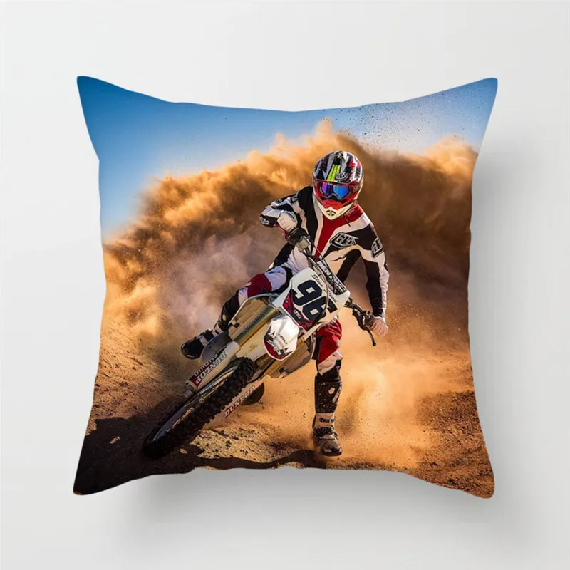Fuwatacchi دراجة نارية غطاء الوسادة دراجة نارية رمي وسادة ساحة الغلاف وسادة من الكتان غطاء الديكور مكتب سيارة ديكور للكنبة