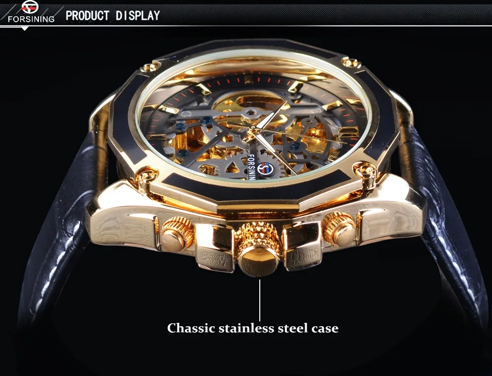 Часы Forsining+ Набор браслетов, комбинированные прозрачные часы с автоматическим заводом, мужские часы, часы-Скелетон, лучший бренд класса люкс