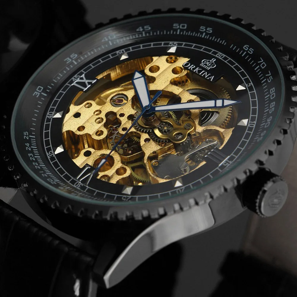 

ORKINA Mechanical Watches Transparent Mens Watches Luxury Top Brand Skeleton Automatic Wrist Watch Clock Men Relogio Masculino