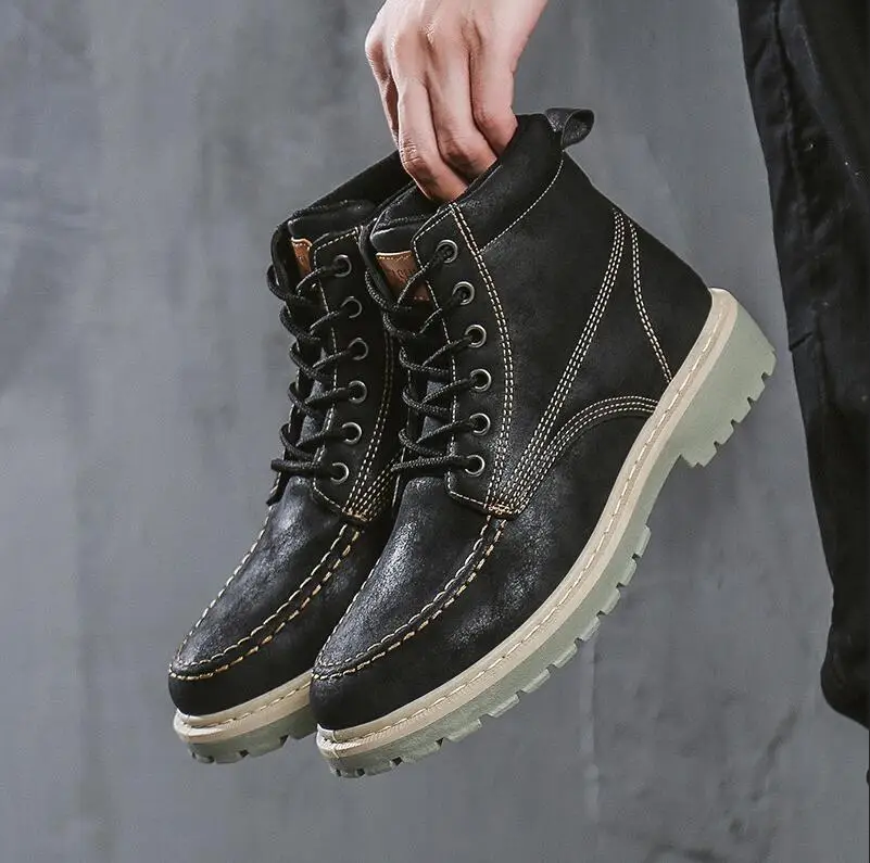 spring autumn motorcycle boots ankle boots men timber land shoes military boots botas hombre chaussure de securite pour homme - Цвет: Черный