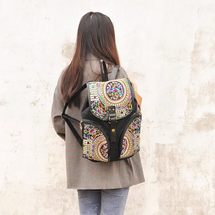 

Free Shipping!Fashion Vintage women Embroidery backpacks Handmade Embroidered canvas ladies school bag travel backpack rucksack