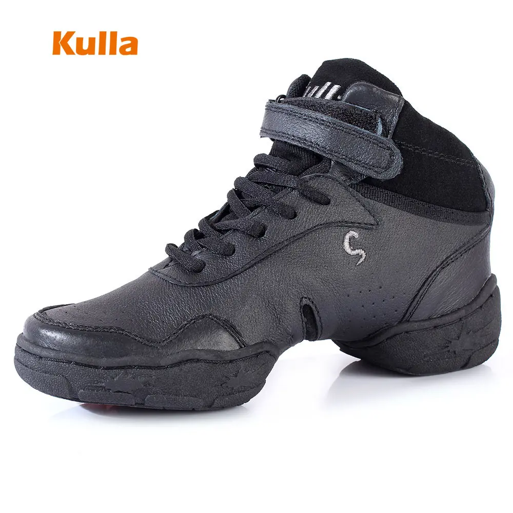 

KULLA High Quality Modern Dance Shoes Ladies Jazz Square Dance Shoes Black Genuine Leather Sneakers Dancing Shoes For Women X01