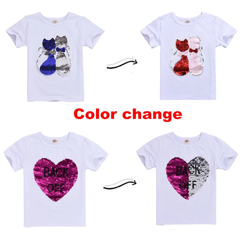 

Sequins T-Shirts for Girls Cartoon Double Sided Sequin Unicorn Kids Tshirt Summer Teen Clothes for Girls 6 8 10 12 13 14 Year