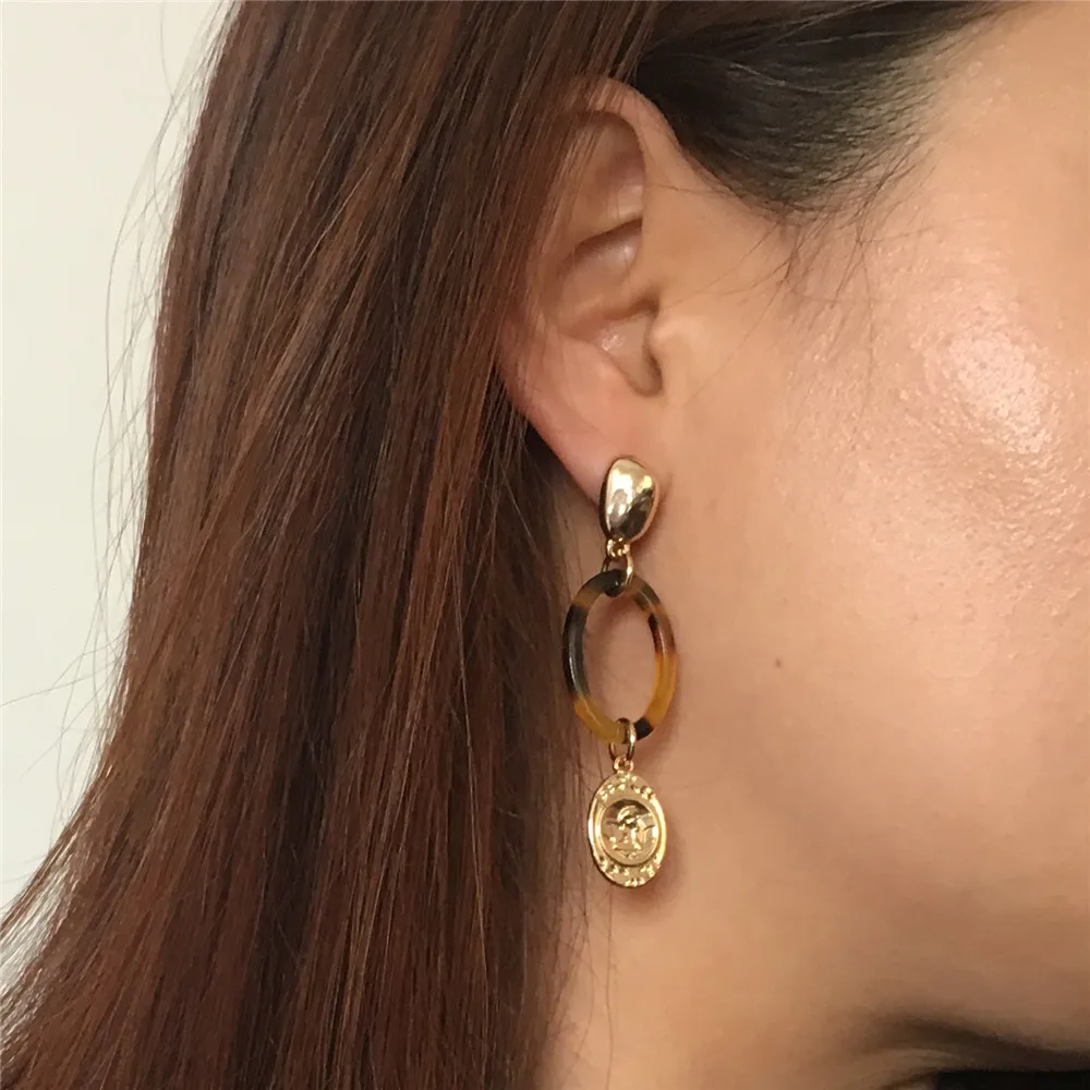 

TRENDY EARRINGS GOLD COLOR PLATING ANGEL ENGRAVED CHARM DROP EARRING FOR WOMEN GIRL