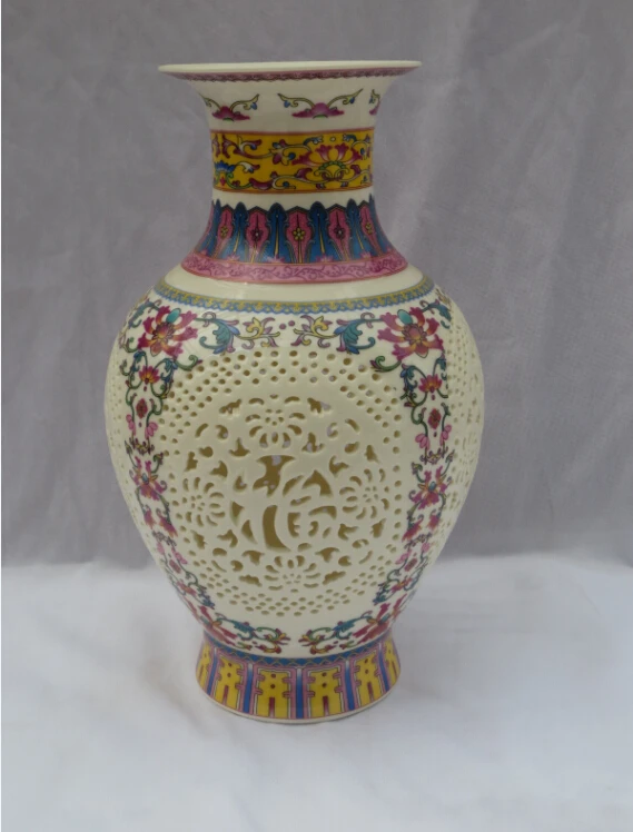

H:11.1 inch Home Decoration High Quality Chinese Antique Openwork Porcelain Vase/Classic Ceramic Vases Free Shipping