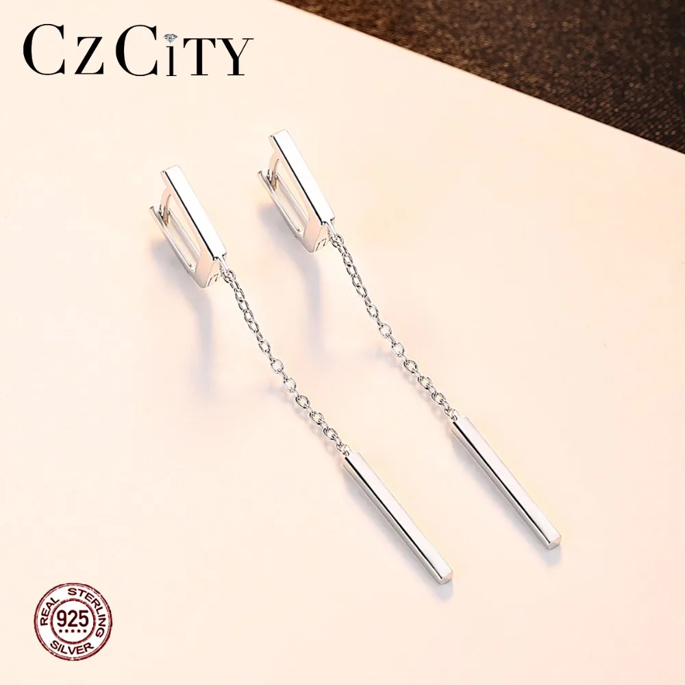 CZCITY настоящие серебряные серьги с пряжкой Тип длинные для женщин висячие 925