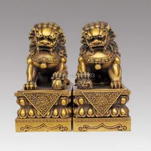 Большая пара бронзовых китайских Львов Foo собака статуя скульптура черный желтый 10"