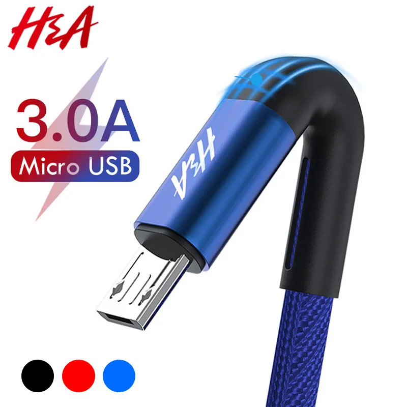 H& A Micro USB кабель 3.0A Быстрая зарядка Microusb кабель зарядного устройства для samsung J4 J5 J6 J7 Xiaomi Redmi Note 5 4 Android Кабели для телефонов