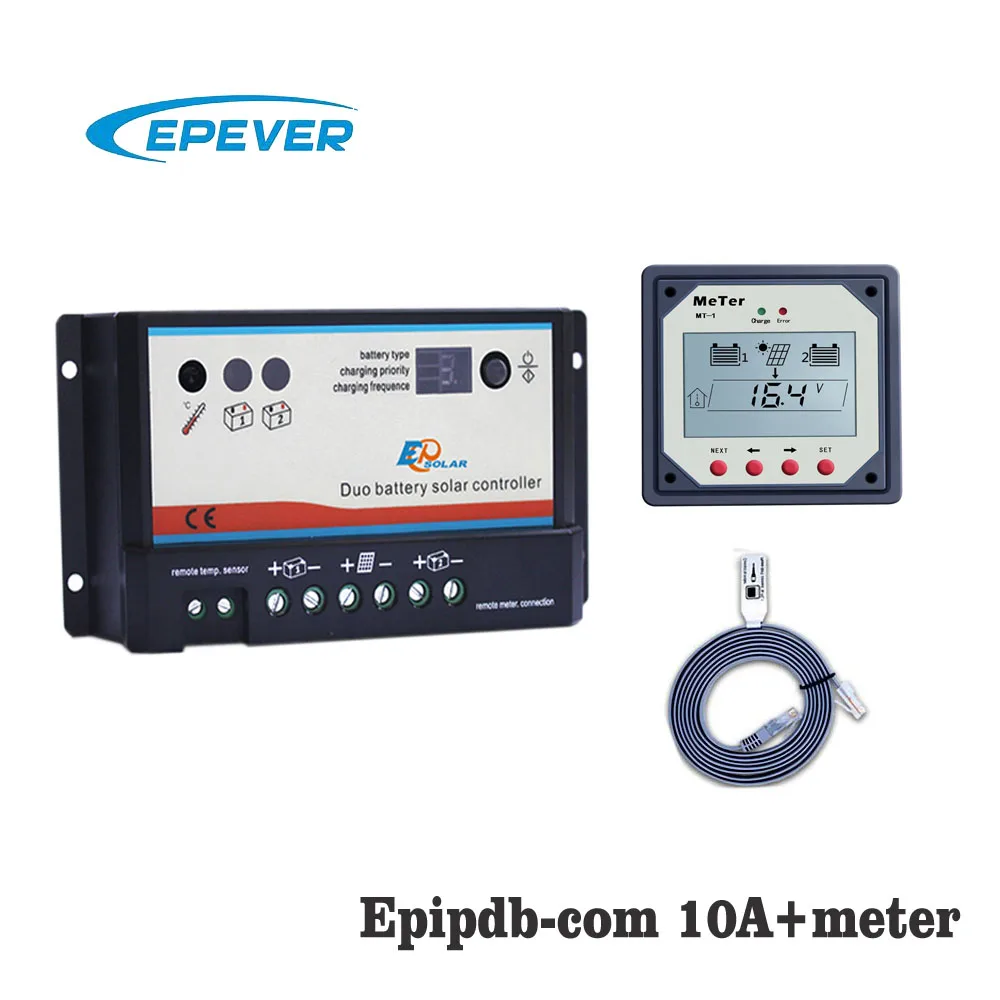 EPSOLAR двойной Duo две батареи Солнечный контроллер заряда EPIPDB-COM 10A 20A 12 В 24 В регуляторы MT-1 метр ЖК RTS150R47KA - Цвет: 10A Add Meter