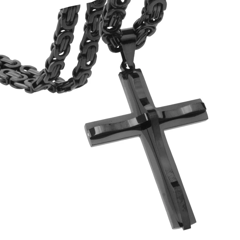 Мужские подвески с крестиком из нержавеющей стали 316L, христианские ювелирные изделия золотого и черного цвета, византийское ожерелье с Иисусом - Окраска металла: Black