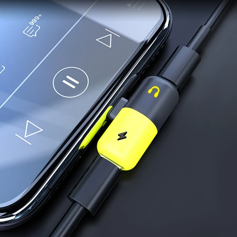 2 In 1 Dual Ports Headphone Adapter for Apple Iphone X XR XS Max 7 8